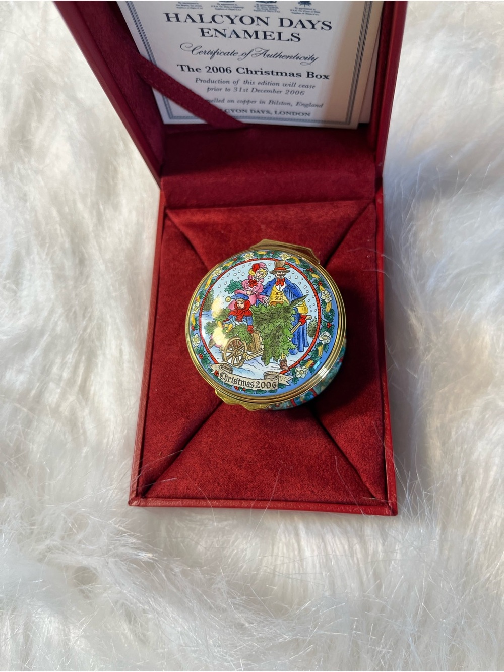 Halcyon Days Enamel Christmas 2006 Decorative Trinket Box - Red/Green
